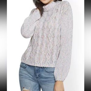 Soho New York & Co Roll Neck Turtleneck Cable Knit Rainbow Confetti Sweater Sz L